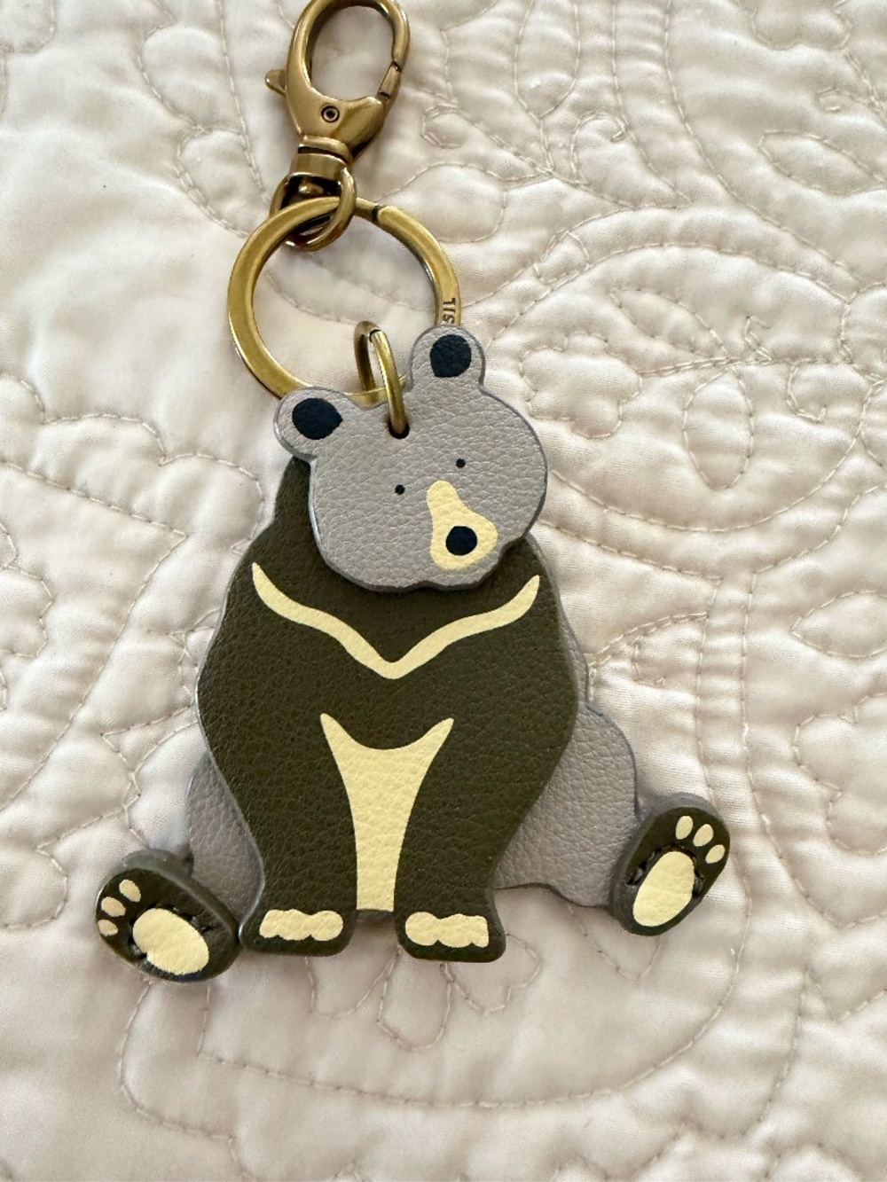 Fossil Layered Leather Bear Bag Charm / Keychain
